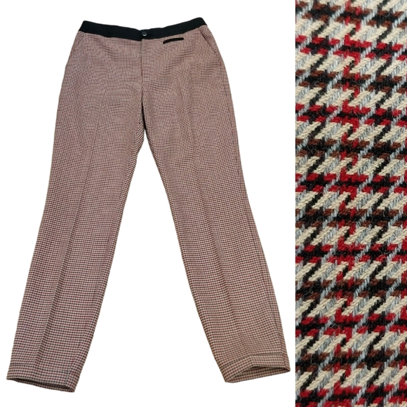$350 GREY JASON WU Milano Stretch Skinny Pants Houndstooth Plaid Red Multi 4 - Picture 2 of 9